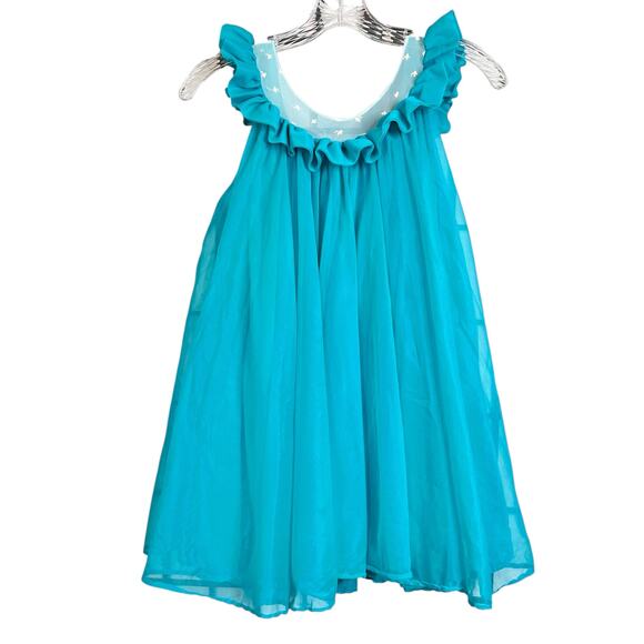 Vintage Nylon Ruffle Baby Doll Blue Sleeveless Nightgown 70's Style - Picture 3 of 9